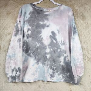 C&C Tie-Dye Long Sleeve Sweatshirt Lightweight Oversized Plus 1X Gray Blue Pink